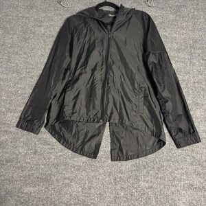 Under Armour Windbreaker Jacket Womens Small Black Full Zip Hooded Split Back
